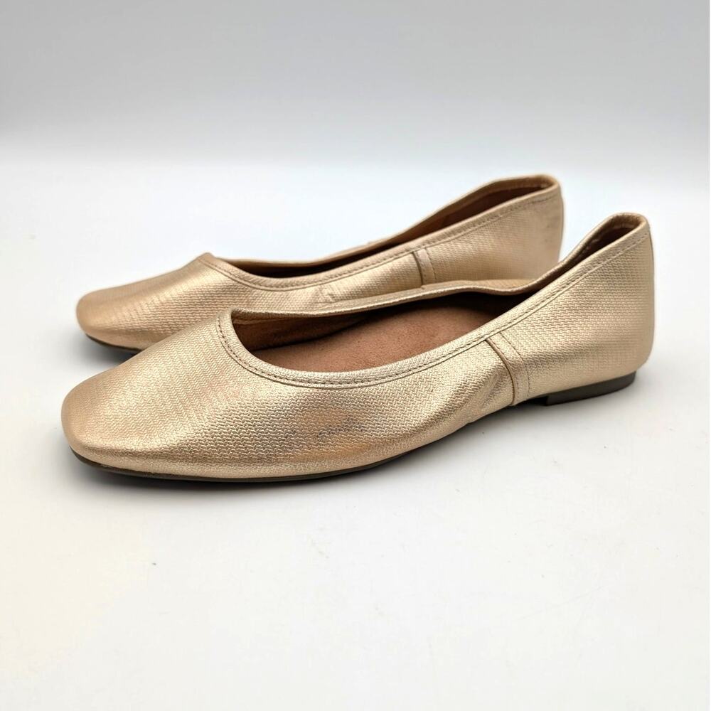 Vionic Orinda Square Toe Ballet Flat Women's Gold Leather Narrow Size US7.5 EU38